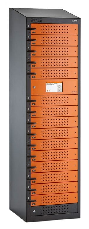 Traka locker in orange with 15 compartments