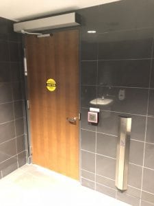 Interior of OBC universal washroom door