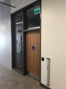 Automatic wood door with sidelight and transom