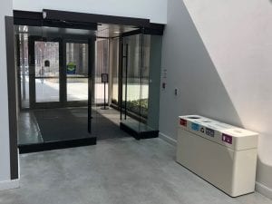 Glass vestibule doors and aluminum exit doors