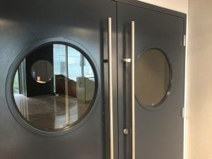 pair of doors with round lites