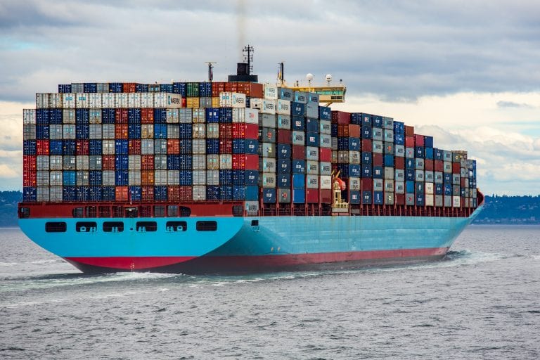 freighter loaded with shipping containers