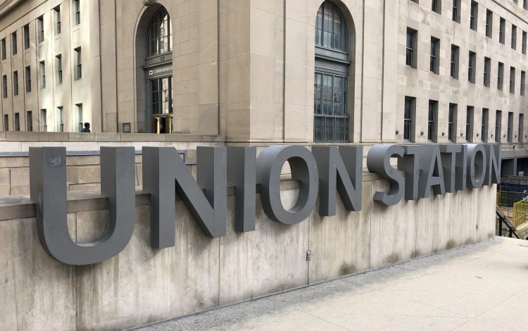 Union Station sign with building in background